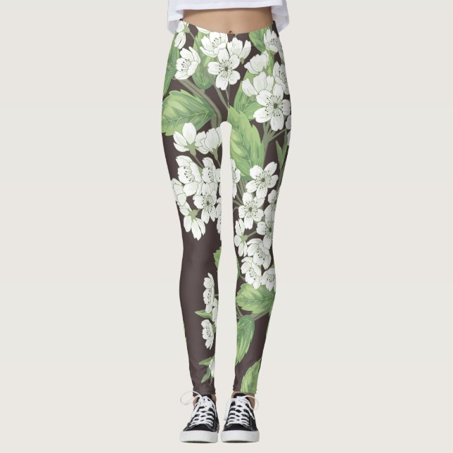 Federmuster, grüne Zweige nahtlos. Leggings (Vorderseite)