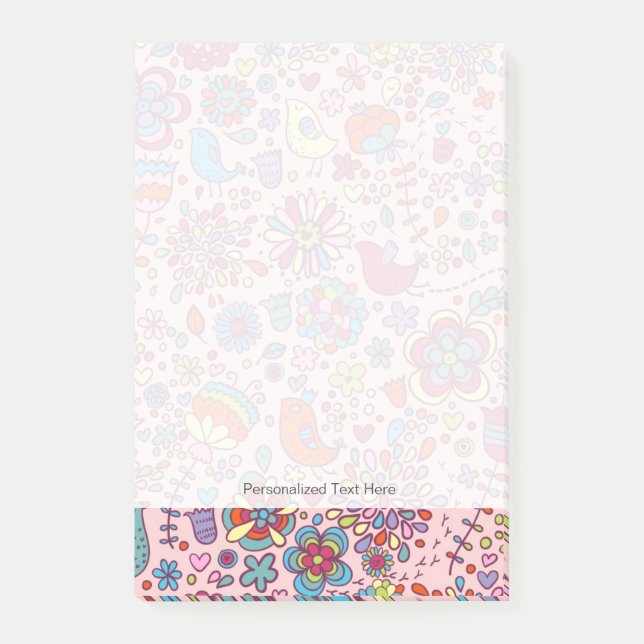 Federmuster mit bunten Blume Post-it Klebezettel (Vorderseite)