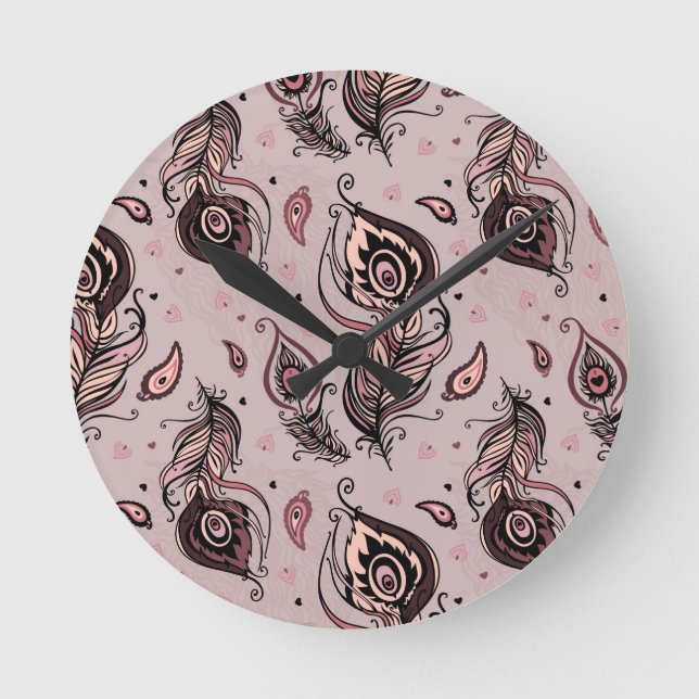 Federmuster Runde Wanduhr (Vorderseite)