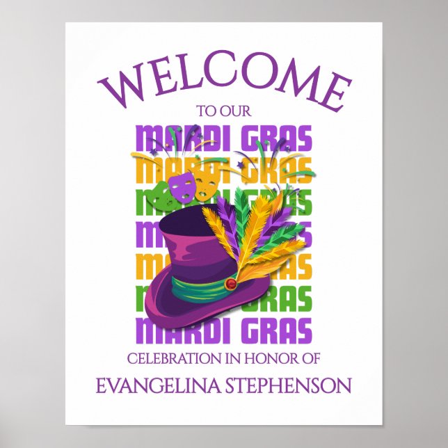 Federn am Zylinder MARDI GRAS  Poster (Vorne)