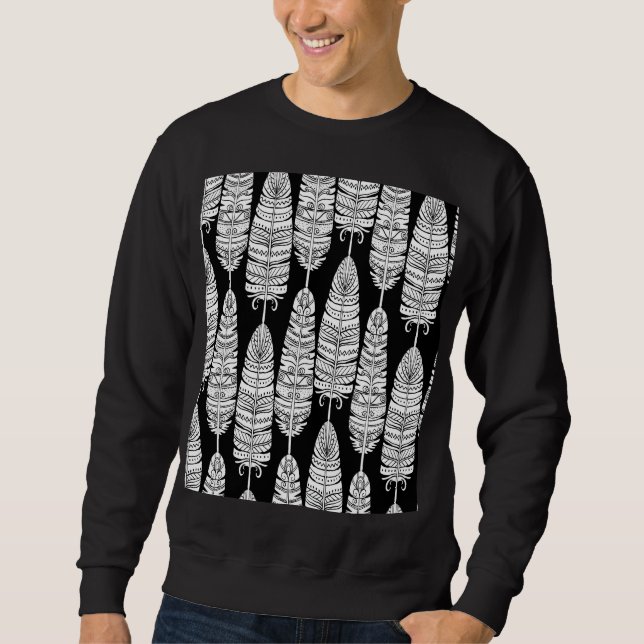 Federn Boho: Schwarz-Weiß-Muster Sweatshirt (Vorderseite)