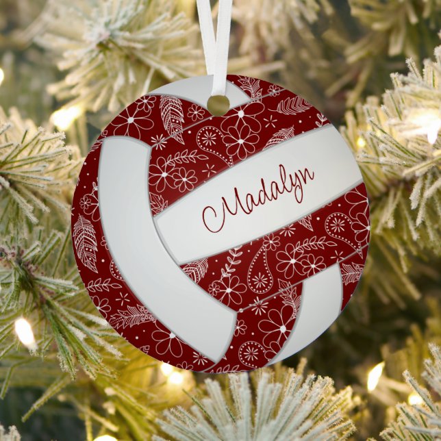 Federn doodle Muster Maroon weißen Volleyball Ornament Aus Metall (InSitu)