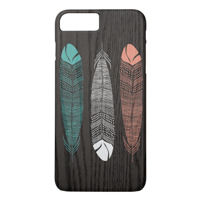 Federn gezeichnet auf Woodgrain iPhone 7 Plusfall Case-Mate iPhone Hülle (Rückseite)
