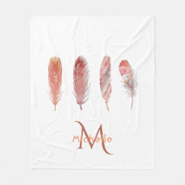 Federn in Rosa und Korallen auf mit Monogramm Fleecedecke