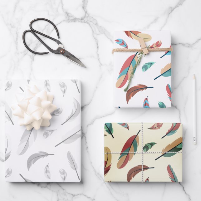 Federn-Muster Geschenkpapier Set (Vorderseite)