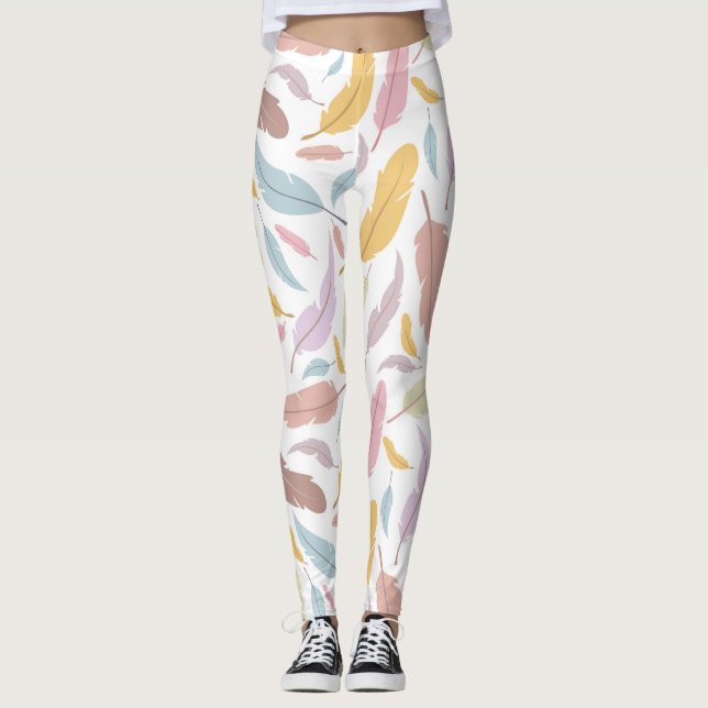 Federn Nahtloses Muster Leggings (Vorderseite)