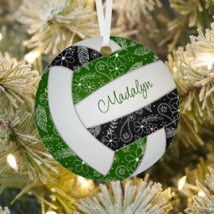 Federn Paisle Muster grün schwarzen Volleyball Ornament Aus Metall