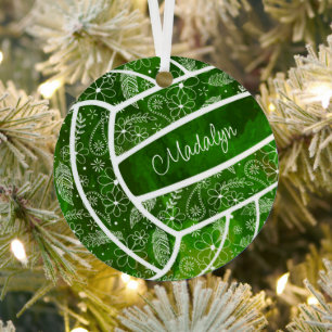 Federn Paisleys Blumenmuster grüner Volleyball Ornament Aus Metall