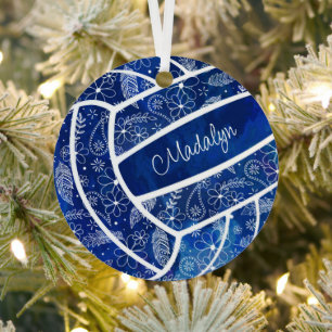 Federn Paislies Blumenmuster blau Volleyball Ornament Aus Metall