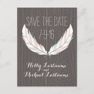 Federn + Scheune hölzernes Wedding Save the Date Ankündigungspostkarte