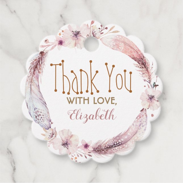 Federn und Blume Kranz Geschenkanhänger (Vorderseite)