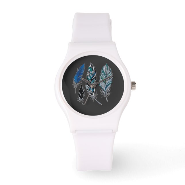 Federn und Farben tanzen  Armbanduhr (Vorderseite)