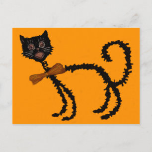 Federndes schwarzes Katzen-Halloween-Dekoration Postkarte