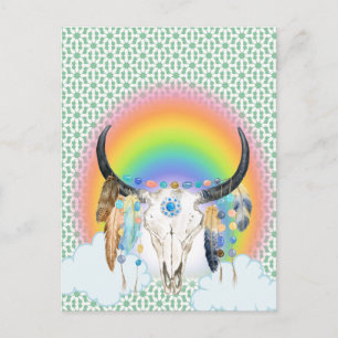 Federner Totenkopf & Regenbogen-Postkarte Postkarte