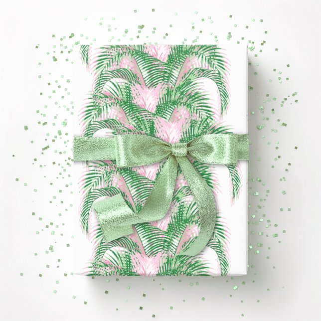 Federpalmenblätter in Rosa und Grün Geschenkpapier (Von Creator hochgeladen)