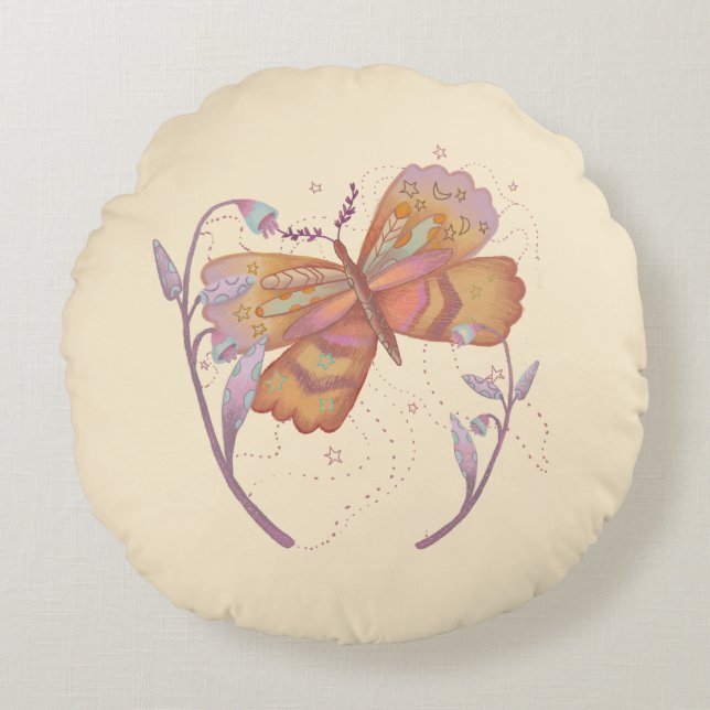 Federschmetterling Rundes Kissen (Vorderseite)