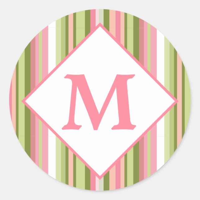 Federstreifen Personalisiert Monogramm Runder Aufkleber (Vorderseite)