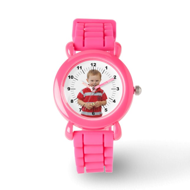 Federwache für Kinder - Custom - Pink Glitzer Armbanduhr (Vorderseite)