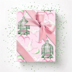 Federweihes Fest in Rosa und Grün Geschenkpapier