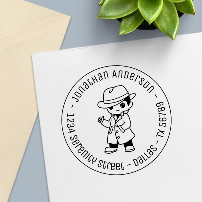 Fedora Hat Trench Coat Man Round Address Self-inki Permastempel (Von Creator hochgeladen)