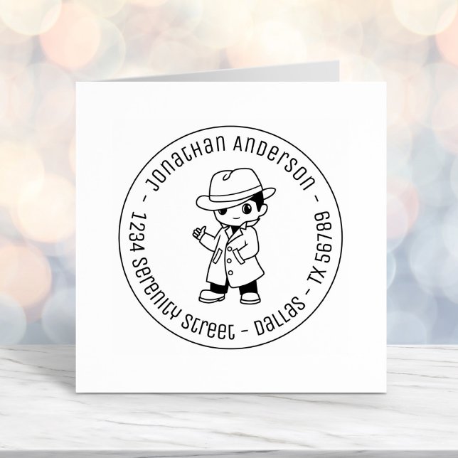 Fedora Hat Trench Coat Man Round Address Self-inki Permastempel (Von Creator hochgeladen)