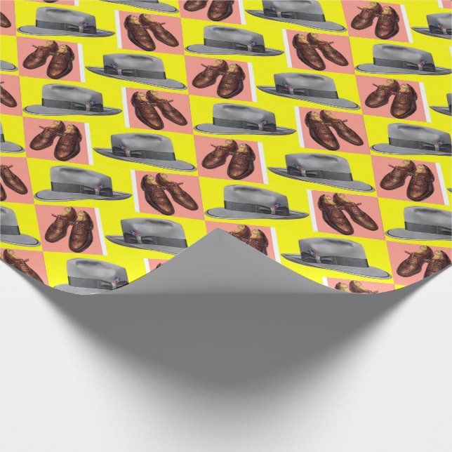 Fedora- und Flügelspitzenschuhe der 50er Jahre dru Geschenkpapier (Ecke)