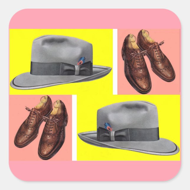 Fedora- und Flügelspitzenschuhe der 50er Jahre dru Quadratischer Aufkleber (Vorderseite)