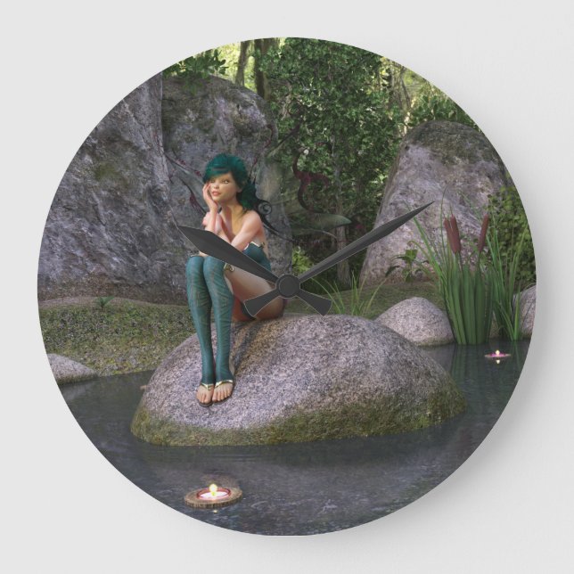 Fee am verzauberten Teich Große Wanduhr (Vorderseite)