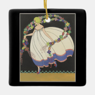 Fee beim Spielen mit Blumen Keramikornament