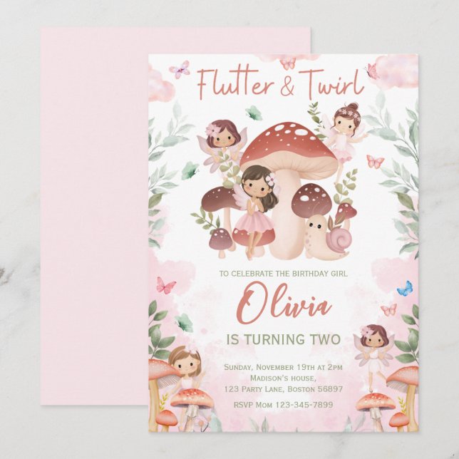 Fee Birthday, verzauberter Whimsical Garden Forest Einladung (Vorne/Hinten)