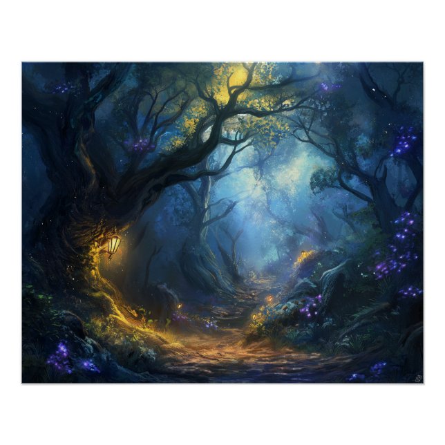 Fee Fantasy Forest Night Scene Poster (Vorderseite)