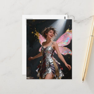 Fee im Kleid aus recycelten Krawatten Postkarte
