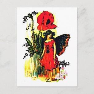 Fee im roten Kleid Postkarte