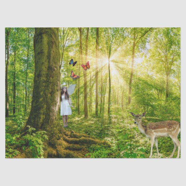 Fee im Zauberwald mit Bambi und Schmetterling Seidenpapier (Vorderseite)