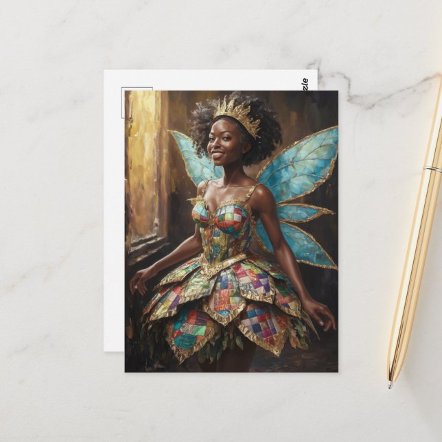 Fee in einem gepolsterten Kleid Postkarte (Vorderseite/Rückseite Beispiel)