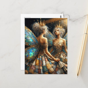 Fee in einem gepolsterten Kleid sieht in Spiegel a Postkarte