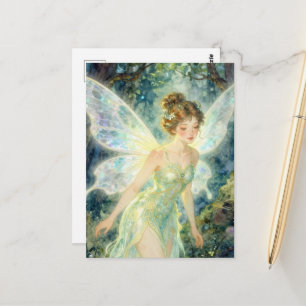 Fee in einem grünen Kleid Postkarte