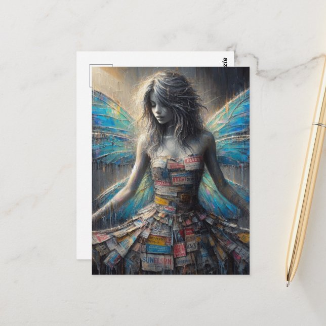 Fee in einem recycelten Kleid Postkarte (Vorderseite/Rückseite Beispiel)