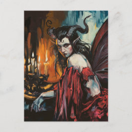 Fee in einem roten Kleid Dark Fantasy Postkarte