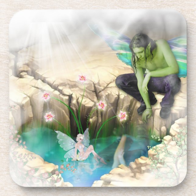 Fee in Elven Pond Vignette Getränkeuntersetzer (Vorderseite)