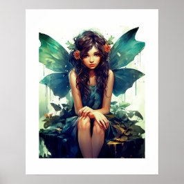 Fee sitzt im Regen Poster