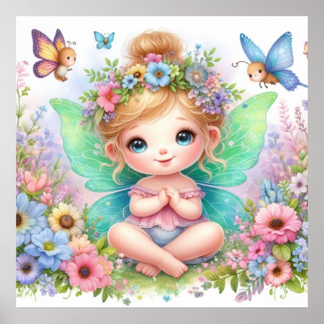 Fee und Blume in pastellfarbenem Märchenland Poster (Vorne)