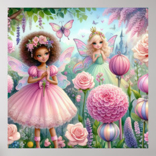 Fee und Blume in pastellfarbenem Märchenland Poster