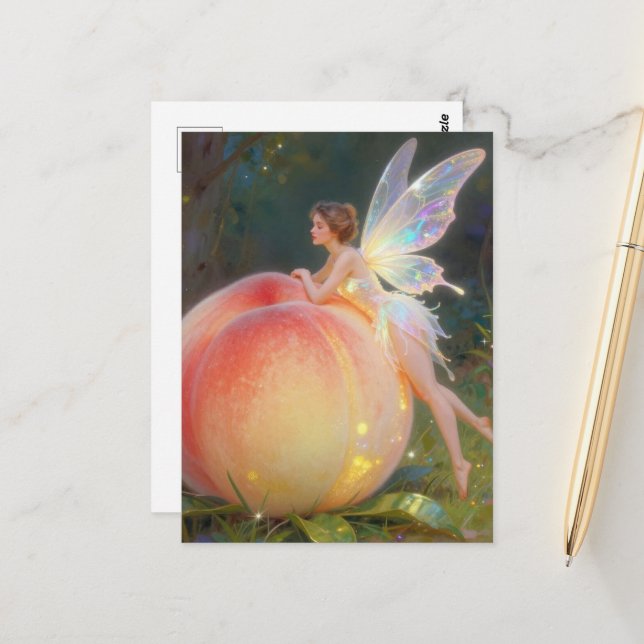 Fee und der Pfirsich Postkarte (Vorderseite/Rückseite Beispiel)