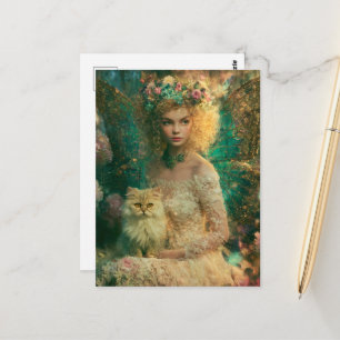 Fee und Katze Postkarte