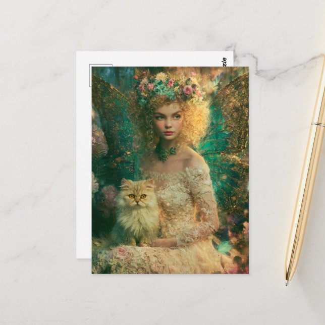 Fee und Katze Postkarte (Vorderseite/Rückseite Beispiel)