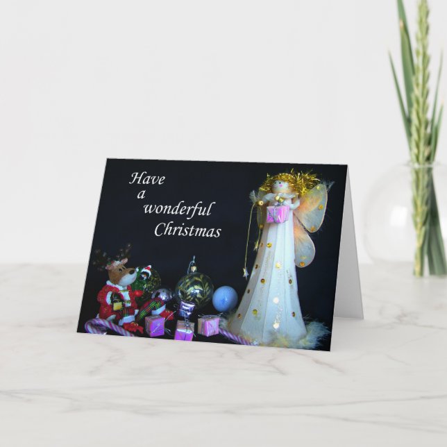 Fee und Ren, glückliches Weihnachtskarte, Feiertagskarte (Vorderseite)