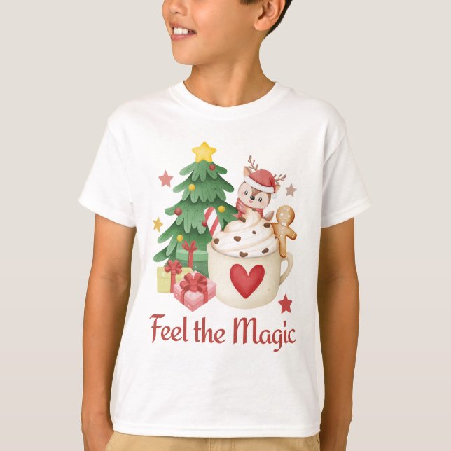 Feel the Magic Christmas Reindee T-Shirt (Vorderseite)