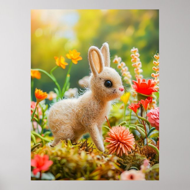 Feelhase in farbenfroher Blume Wiese Poster (Vorne)