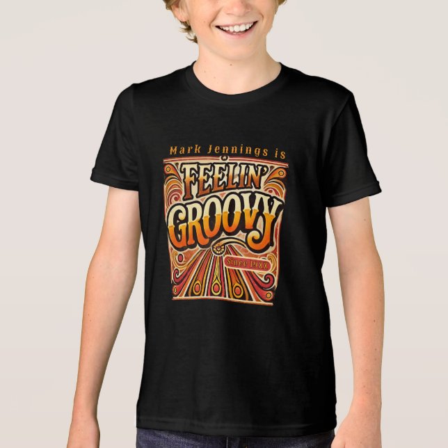 Feelin Groovy Kids Personalisiert Retro 70er Vinta Tri-Blend Shirt (Vorderseite)